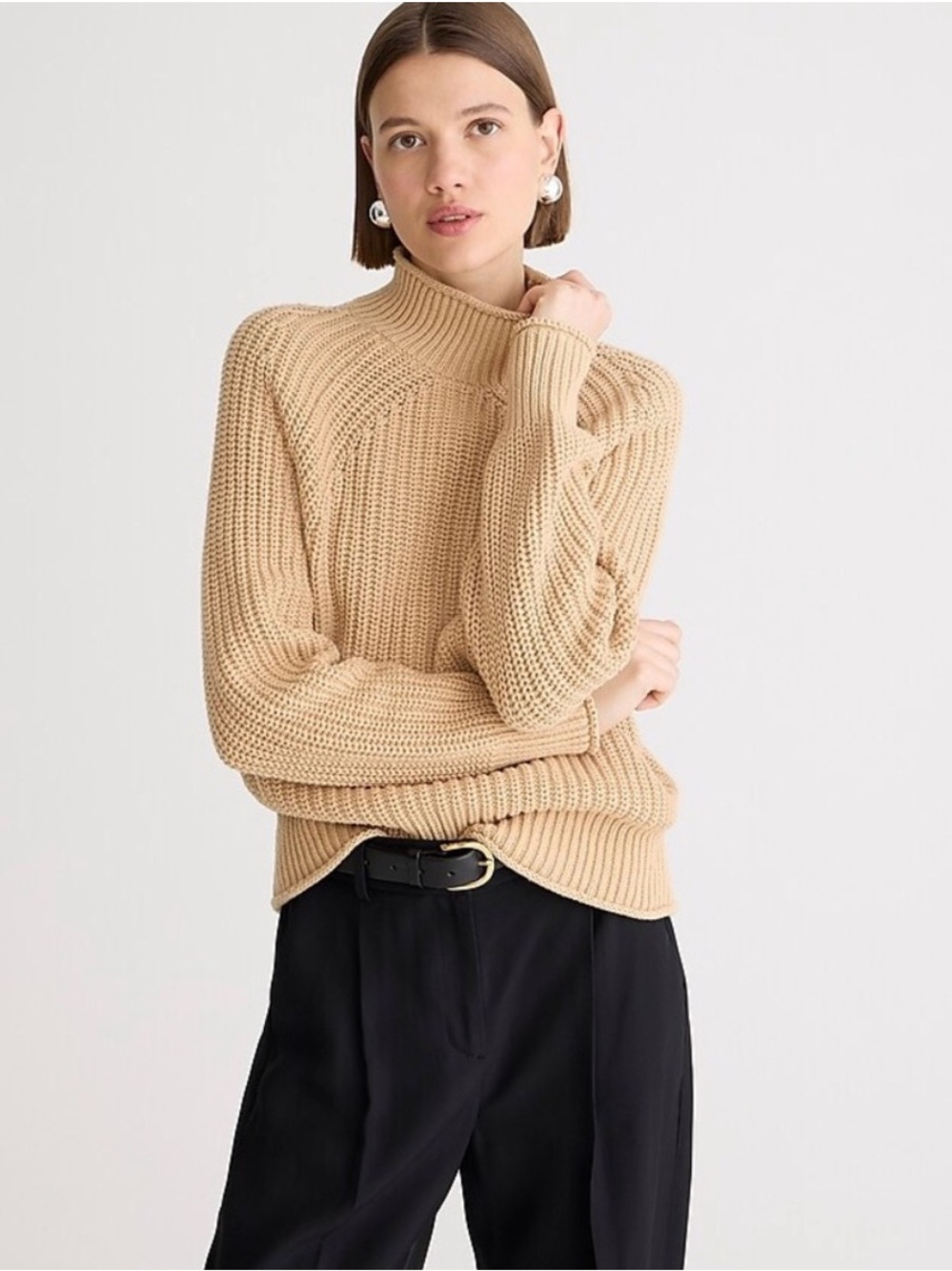 J. Crew Relaxed Ribbed Rollneck Sweater in Sandy Beach (Beige/Camel)